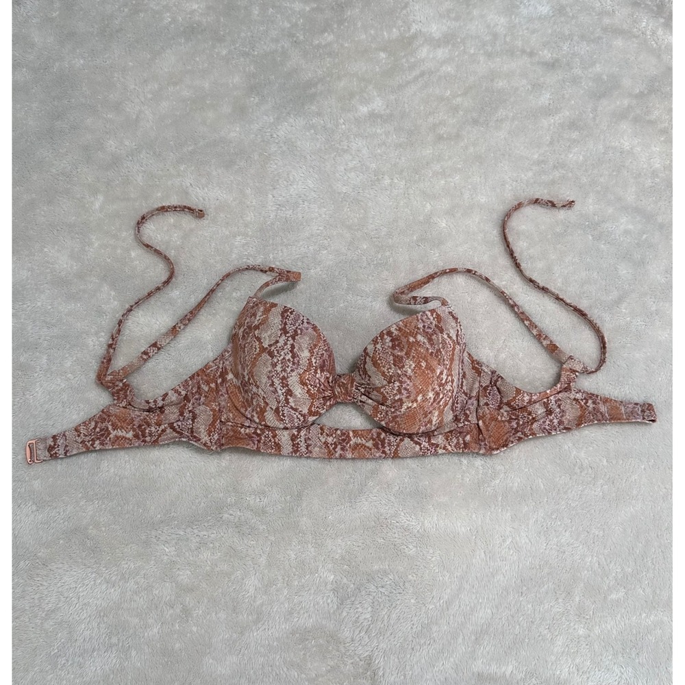 Shade & Shore 32B Snakeskin Metallic Underwire Push Up Bikini Top Pink Tan - Picture 1 of 7
